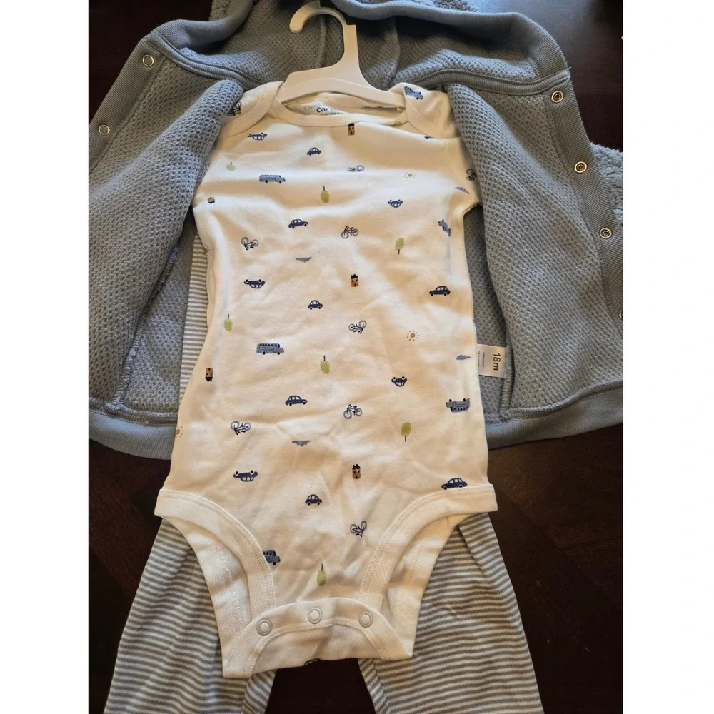 Carters Just One You Baby Boys 3pc Sherpa Cardigan Bodysuit Pants Set Blue 18M